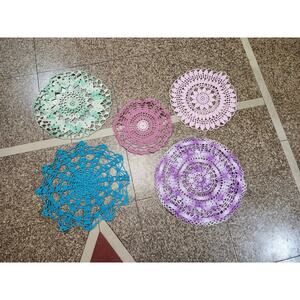5 Colorful Hand Crocheted Elegant Round Doilies Table Topper Mat Handmade